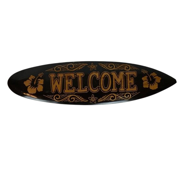 Wooden Surfboard Welcome Sign Handcrafted In Bali By Wet Products Tiki Decor - Picture 1 of 8